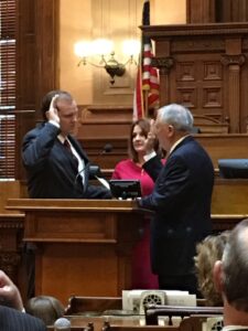 Brian Rickman is sworn-in as a state appellate court judge by Gov. Nathan Deal on December 29, 2015.