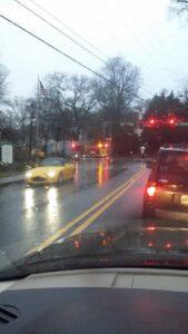 A downed power line at the intersection of Washington Street and Rocky Branch Road interrupted the morning school rush hour in Clarkesville on Feb. 24, 2016. (PHOTO/Crystal Brooke Chastain)