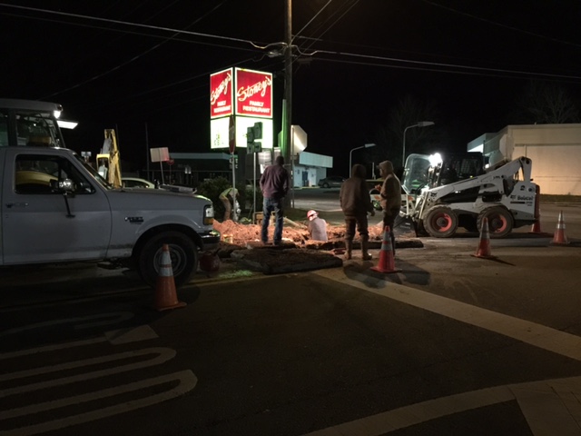 The line burst at the intersection of Hwys. 197 south and 17 in Clarkesville.