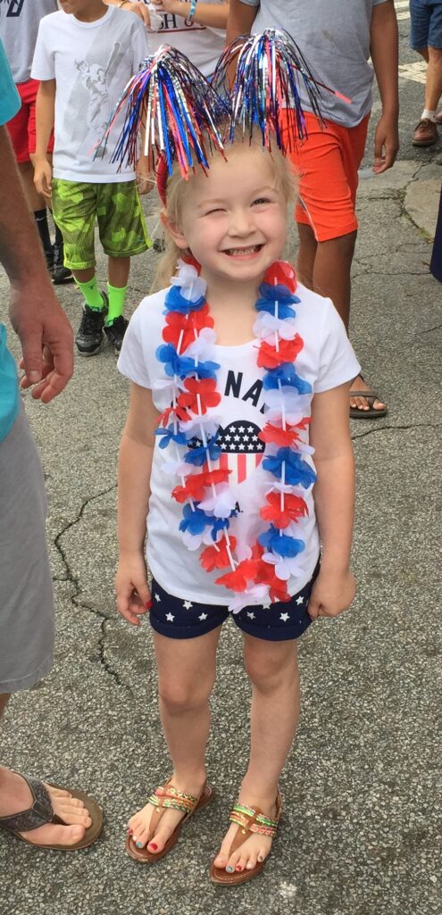 Kaylee Wright, age 4, was dressed for the Fourth from head to toe. Even her little toenails were patriotic.