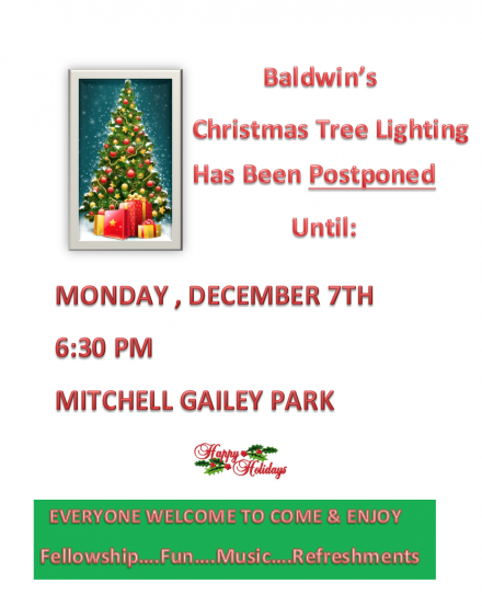 Baldwin Christmas tree lighting postponed