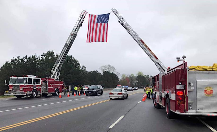 Cornelia Fire Department flag tribute to Jackson Poole