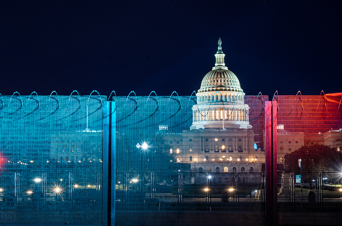 Security fence surrounding the U.S. Capitol after 6-January-2021
