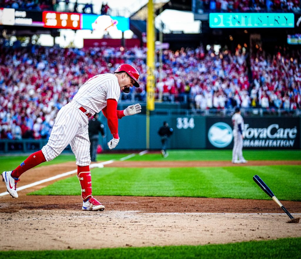Spike This! Hoskins, Harper homer, Phils rout Braves in NLDS