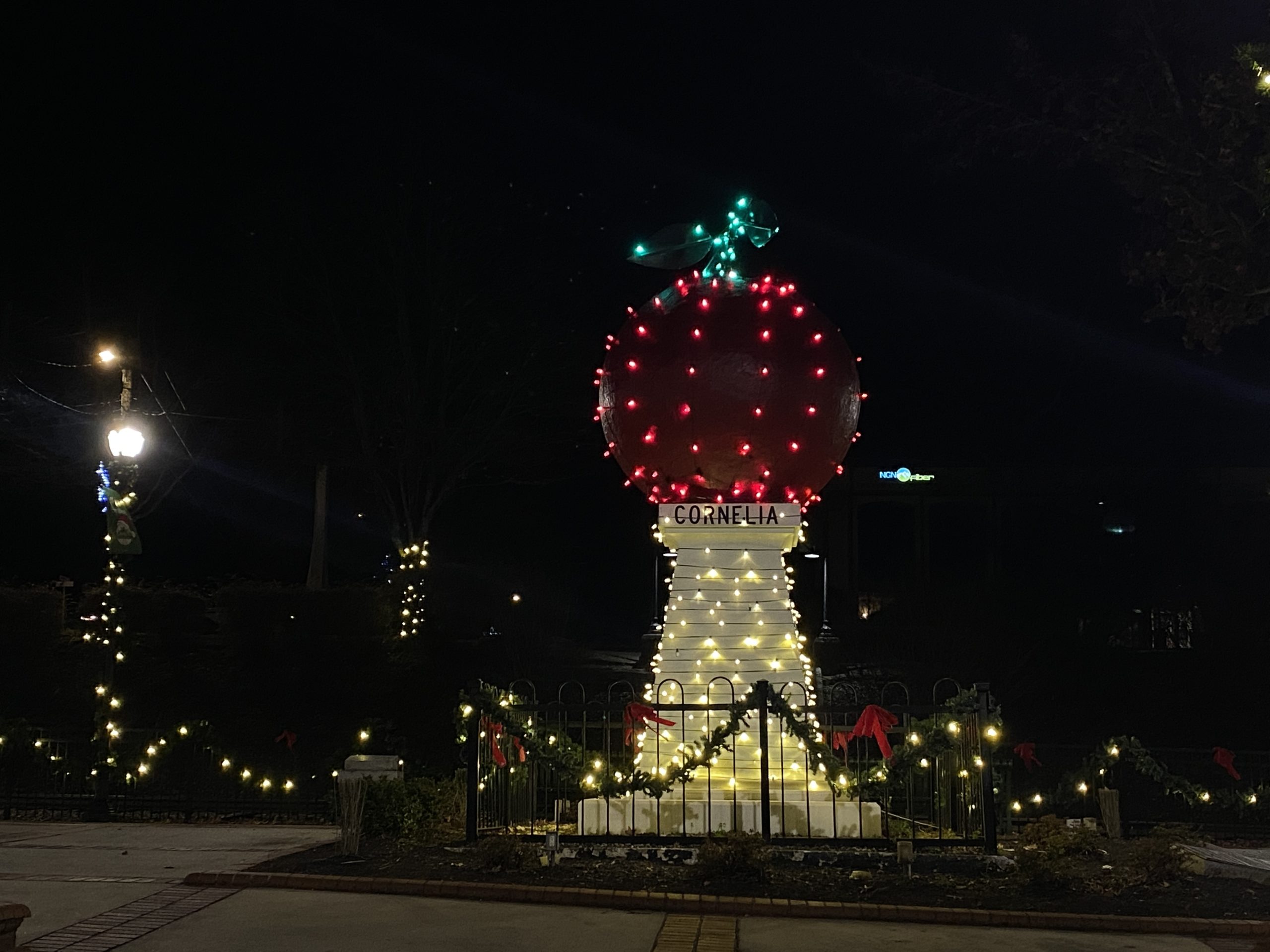 Big Red Apple in Christmas lights