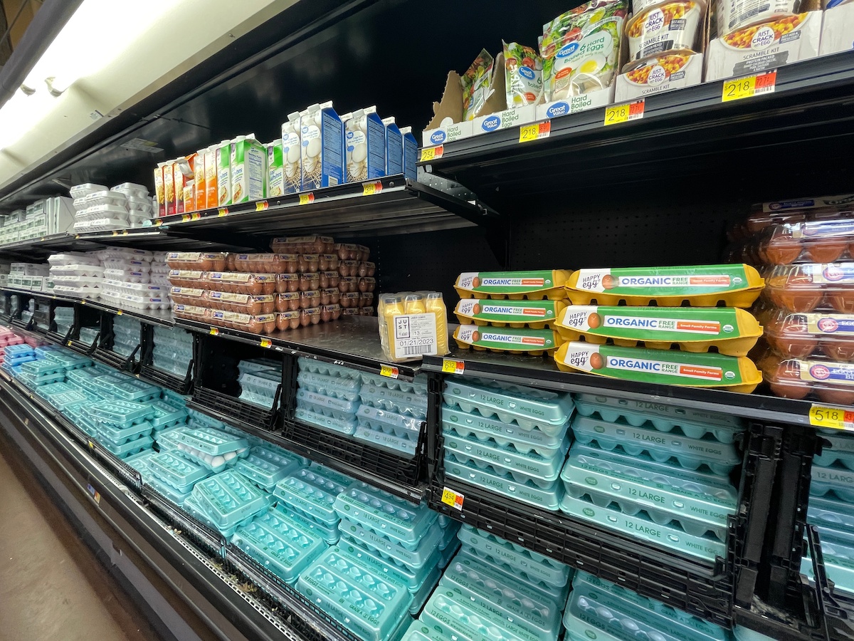 Walmart grocery store interior egg section side view