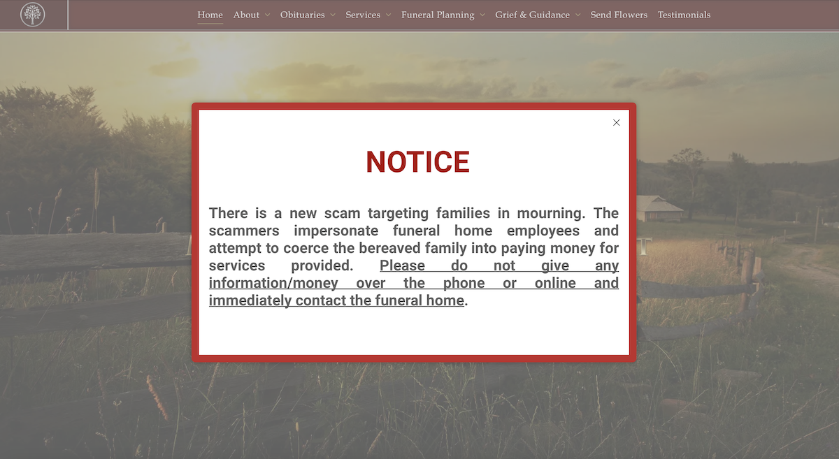 funeral home scam notice copy