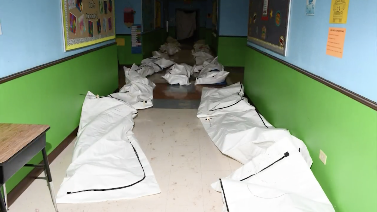 body bags of children shot in school shooting
