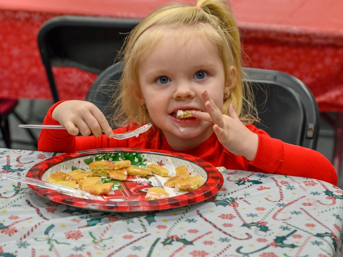 girl eating pancakes
