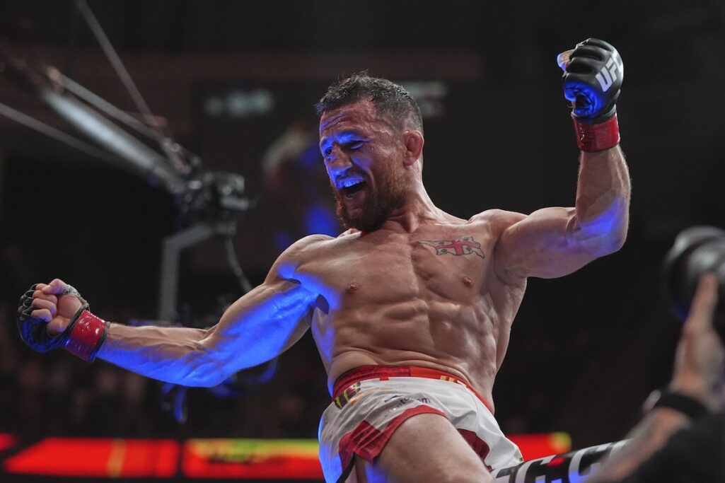 Harrison, Dvalishvili celebrate as 135-pound champions at UFC 316 with President Trump looking on