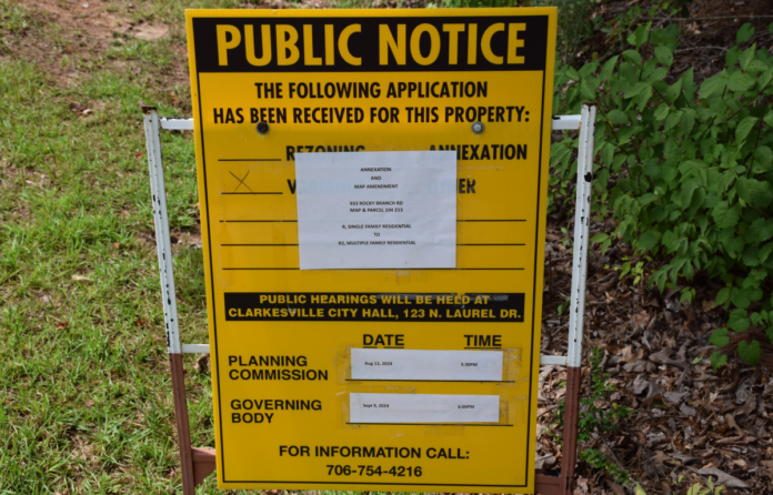 Clarkesville public hearing sign