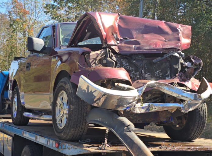 Ford F-150 in wreck on Cannon Bridge Road