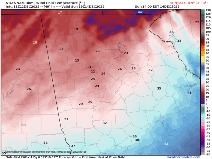 NAM-CONUS 3-km Metro Regions Wind Chill Temperature Wind Chill Temperature 49